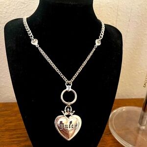 Juicy Couture Necklace Puffy Heart Pendant  Silver Tone NWT